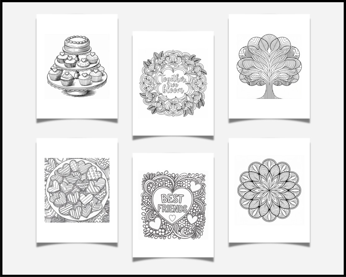 All 6 free coloring pages from Sprinkles of Love, shown together